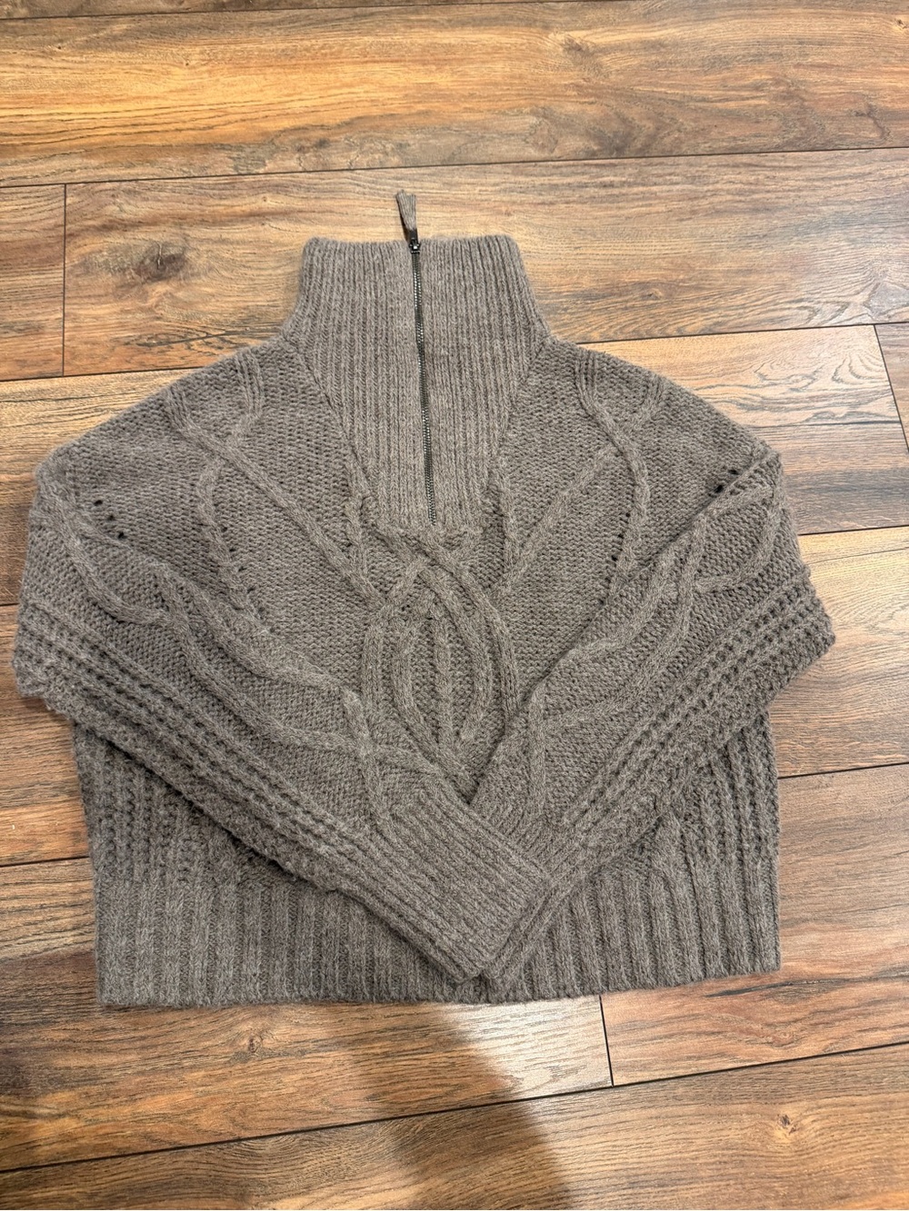 Skull Cashmere Lyndsay Cable Knit Half Zip Sweater S Taupe Merino Wool Alpaca